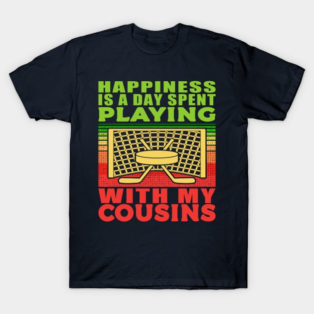 Playing Hockey With My Cousins Hobby Green Red Text T-Shirt by JaussZ